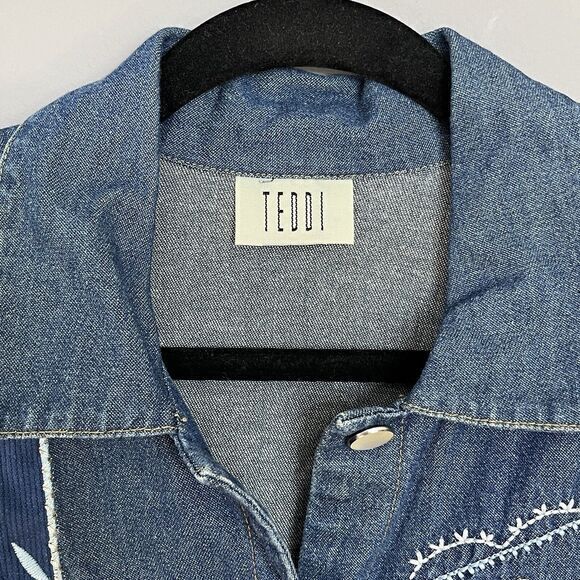 Teddi Women’s Vintage Denim Embroidered Jacket Size XL Mother Pearl Buttons - Picture 7 of 11